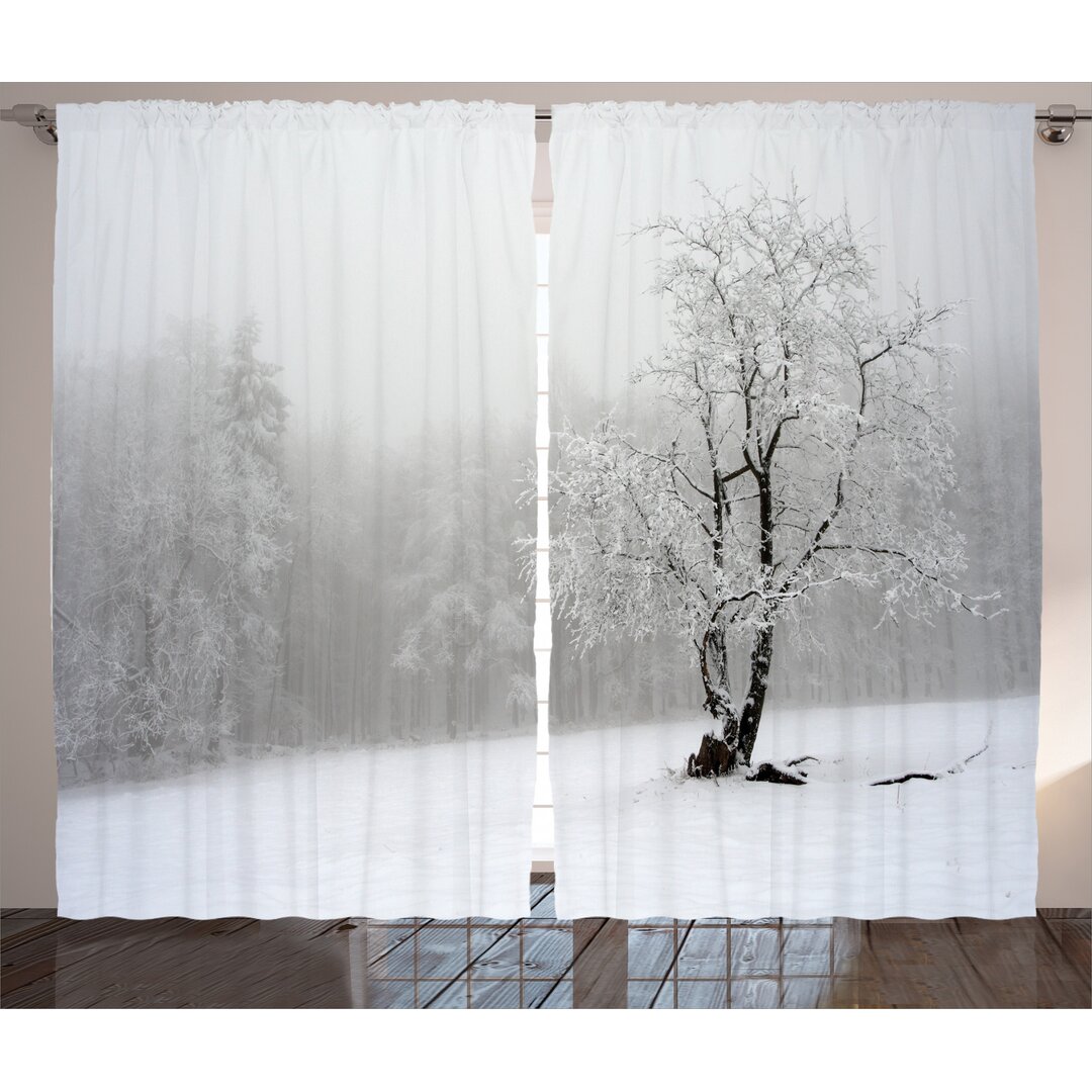 Rustikaler Vorhang, Winter verschneiten Wald Kalten, Baum, Weiß schwarz