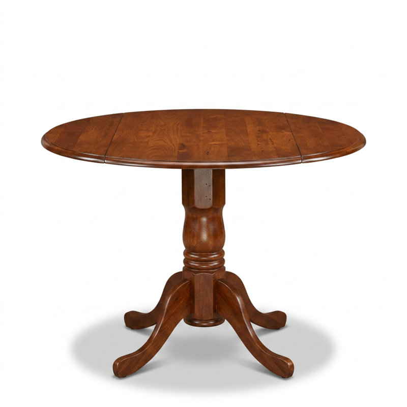 Ensemble de table de salle à manger ronde en chêne massif fini acajou avec 2 rallonges et 2 chaises à dossier échelle avec assise en bois