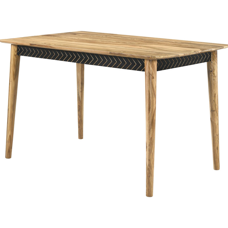 Table de salle à manger rectangulaire en bois à hauteur de comptoir avec extrémités arquées, tablier et esthétique moderne de style Mid-Century