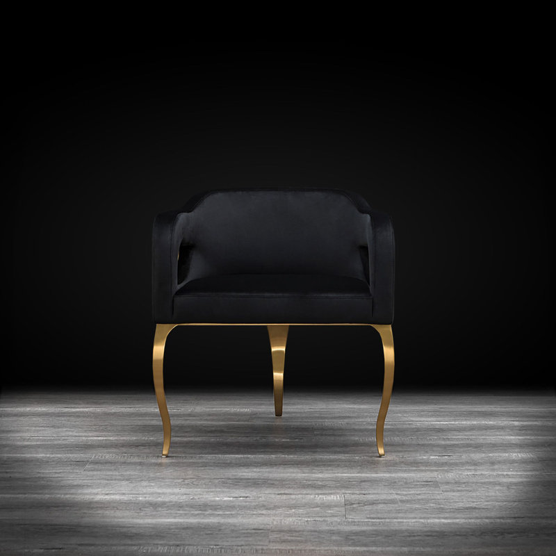 Iseminger 19'' H Velvet Upholstered Armchair, Black, Brushed Titanium Gold