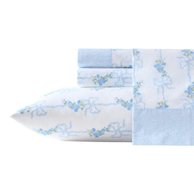 Laura Ashley Harperette Cotton Printed Hem Full Sheet Set
