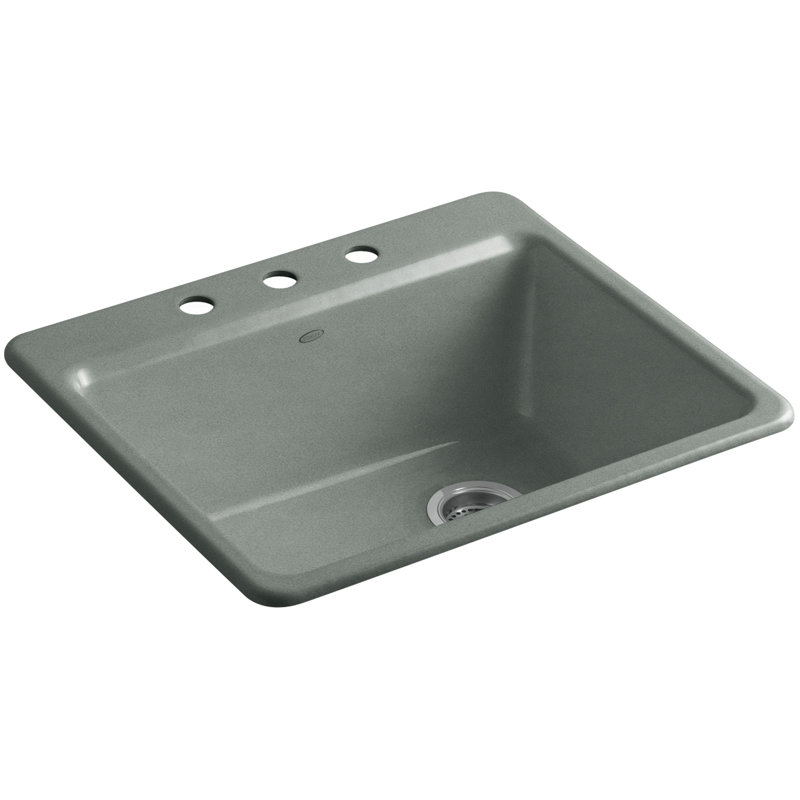 Riverby 25" L x 22" W x 9-5 8" Bar Kitchen Sink with Basin Rack, White, 3 holes