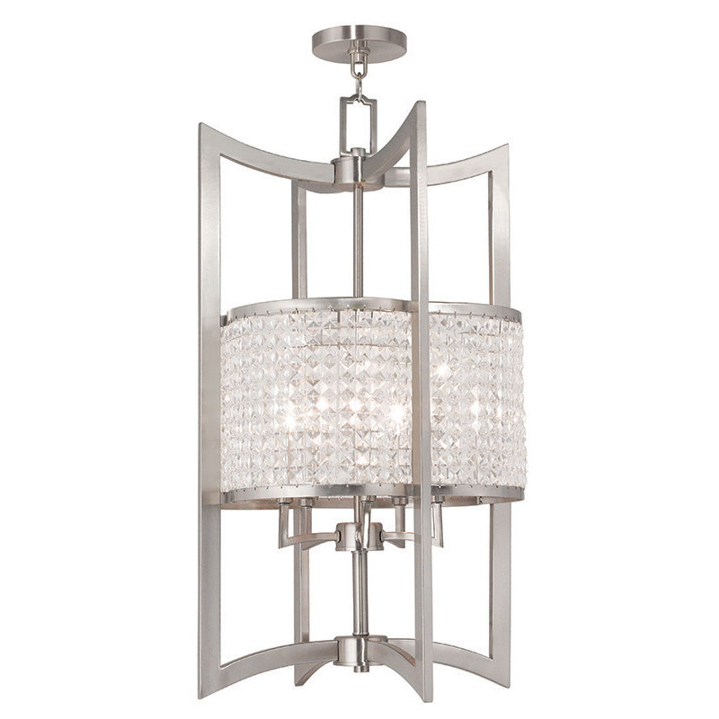 Palacial Lantern Pendant Lighting with Clear Crystals Shade - 5 Light Fixture., 30.50" H x 17" W x 17" D, Brushed Nickel