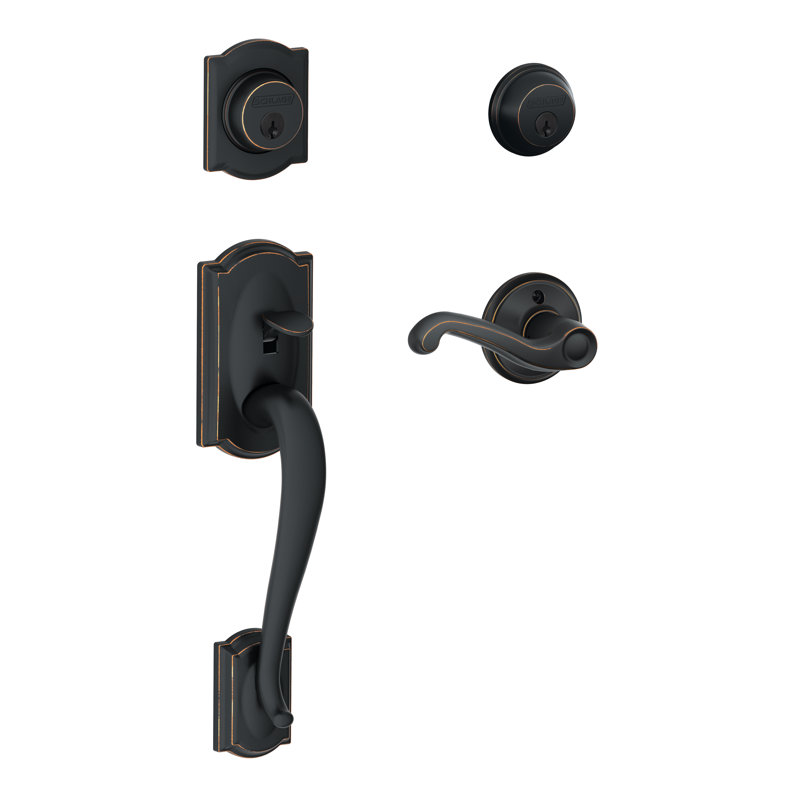 Handleset with Deadbolt and Door Knob and Rosette, Aged Bronze, Left Hand, Yes