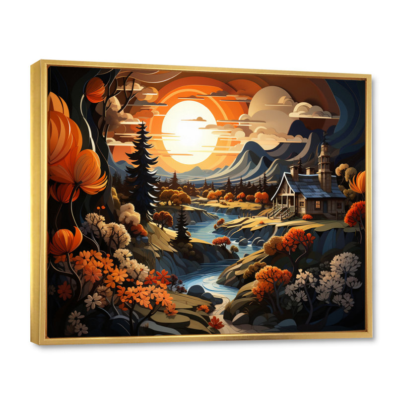 Farmerc Sunlit Haven Papercut - impression, H 24 po x l 32 po x P 1 po, Cadre flottant doré
