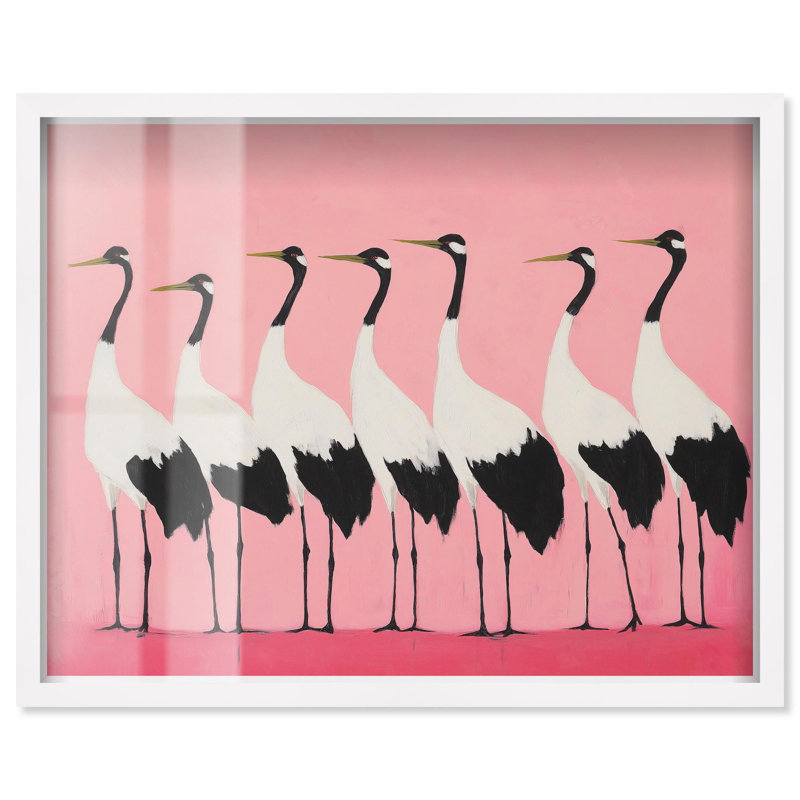 «Pink Plumage Parade Shadowbox» par Coastal Art, H 21 po x l 25 po, Blanc