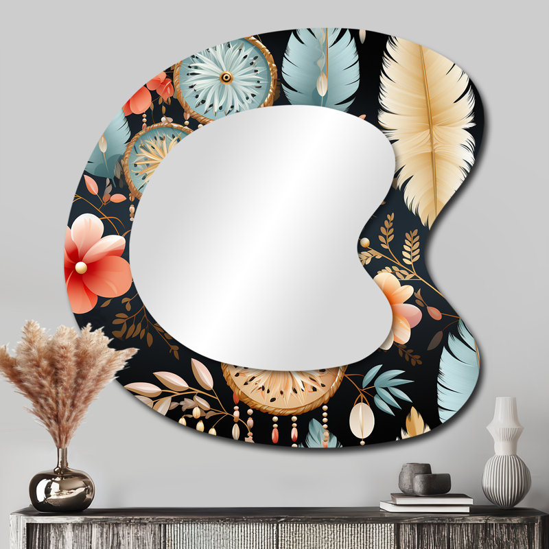 «Dreamcatchers Boho» - miroir mural décoratif de forme irrégulière Boho, miroir asymétrique bohémien, impression d'art en métal