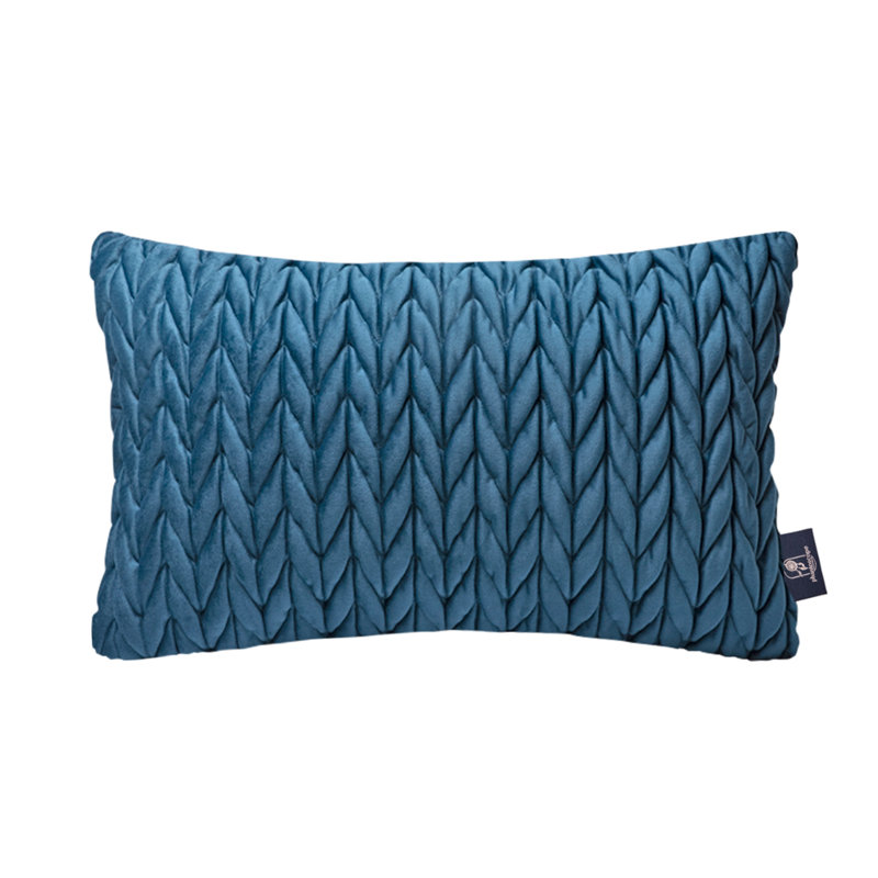 Velvet Quilted Throw Pillows, Braided Textured Decorative Cushion, Blue, Rectangle 12"H x 20"W