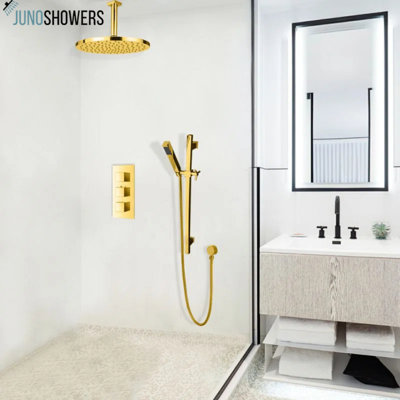 12 Inch Chrome Wall-Mounted Shower System with Thermostatic Valve and Handheld Spray