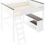 Grand lit mezzanine avec bureau, tablette ouverte et boîte de rangement en bois massif blanc, garde-corps pleine longueur, tablettes pratiques, instructions d'assemblage claires et robustes, mode de vie confortable
