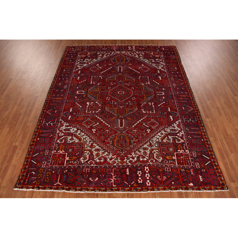 Tapis traditionnel fait à la main en laine rouge 8 x 11