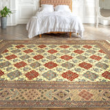 Hand Knotted Wool Oriental Area Rug in Cream And Beige