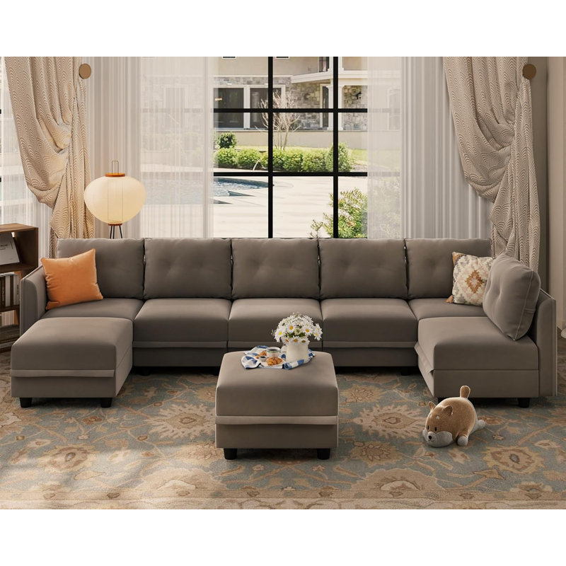 Tomario Upholstered L-Shaped Sectional Reversible, Camel Polyester Blend