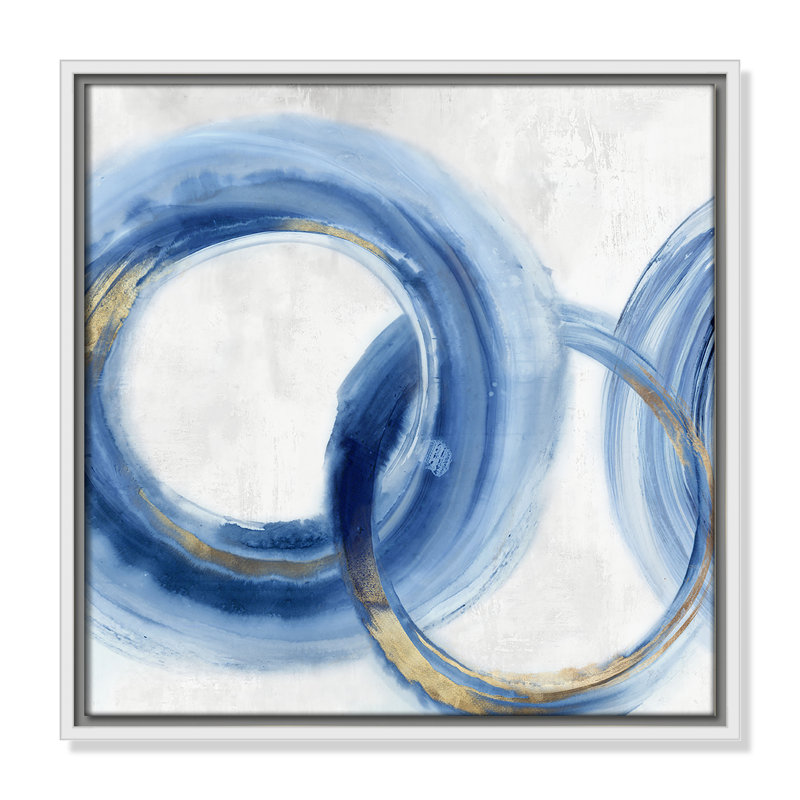 «Blue Cosmic Cascade II» par Emma Peal, Pas de tapis, H 17,5 po x l 17,5 po x P 2 po, Toile encadrée flottée blanche