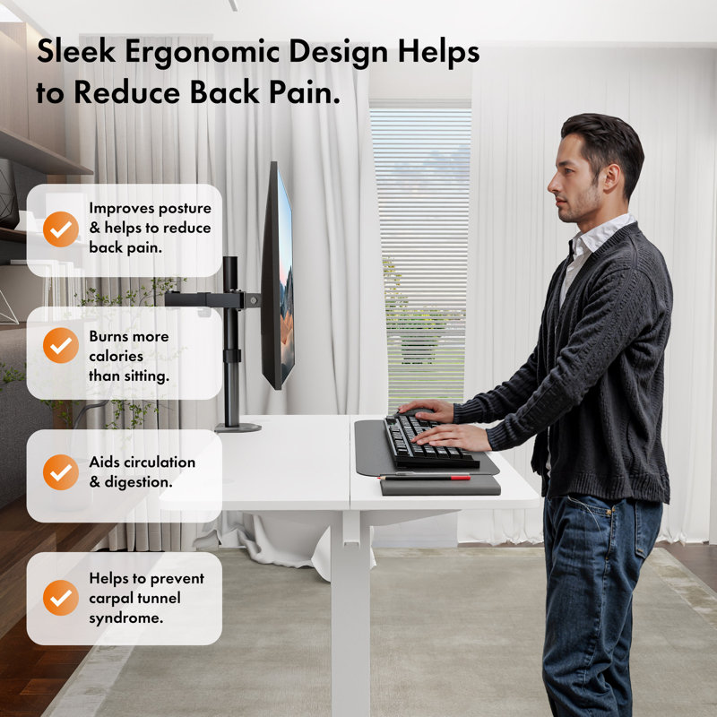 Adjustable Metal Base Standing Desk, 100 W x 60 D, White/White