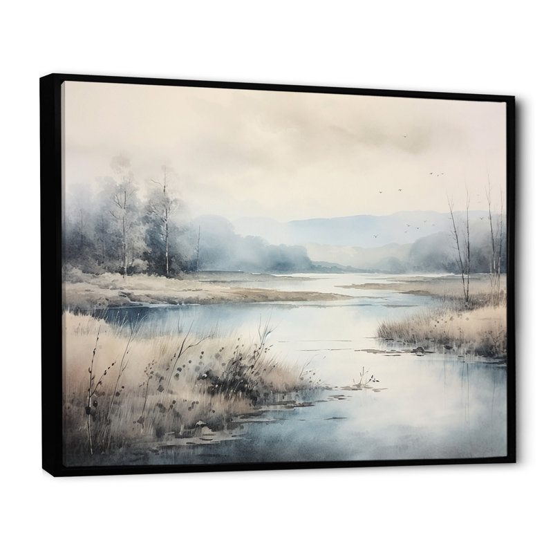 «Morning Autumn Mist Over The Lake I», reproduction sur toile, Cadre flottant noir, H 24 po x l 32 po x P 1 po