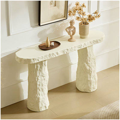 Console de 53,94 pouces de conception moderne, table en imitation pierre, table d'entrée en fibre de verre avec pieds irréguliers pour le salon, couloir