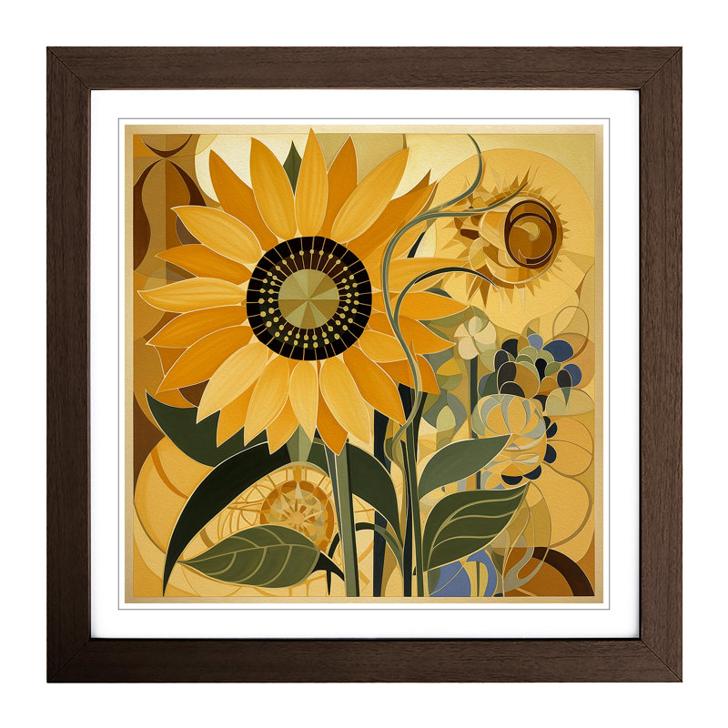 Sunflower Constructivism - Single Picture Frame Print on Wood, Walnut
