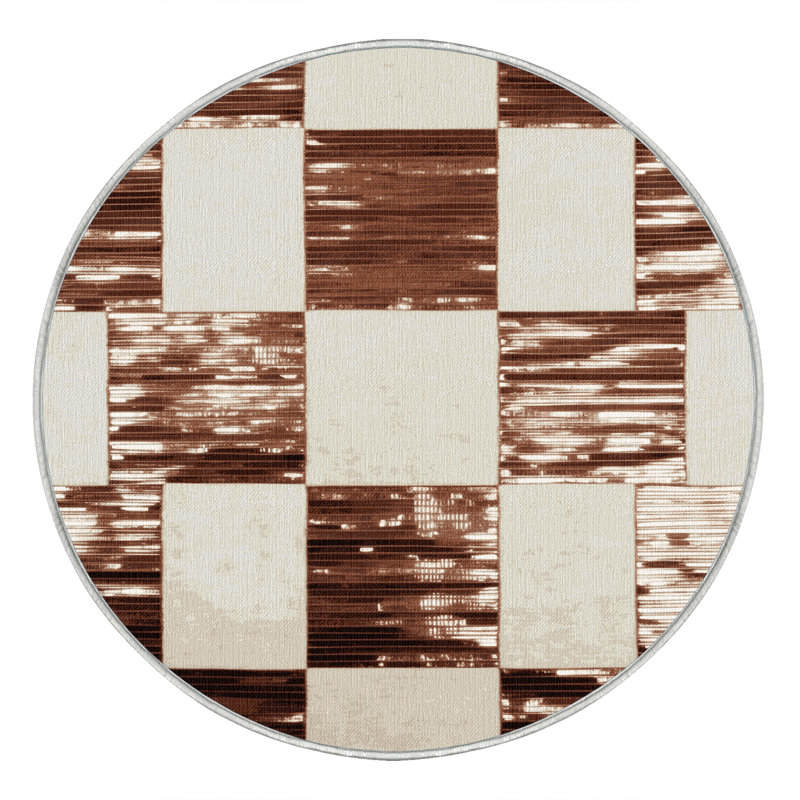 Tapis botanique brun lavable à la machine, Rond 3 pi