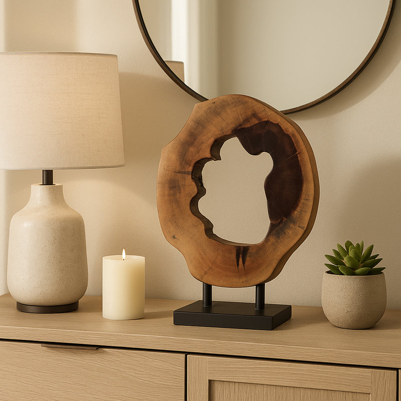 Altus Handcrafted Wooden Statuary Sculpture On Stand For Table Accent -  Decorative Object For Home Decor Or Decorations For Living Room - 19", Brown & Black