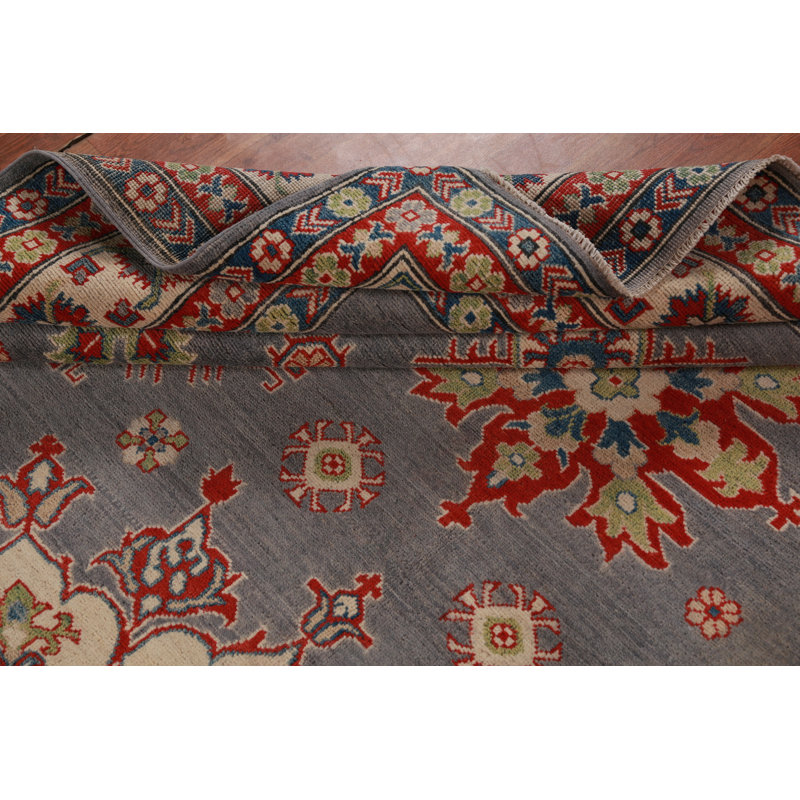 Tapis gris à motif de teinture végétale Kazak gris 9 x 12