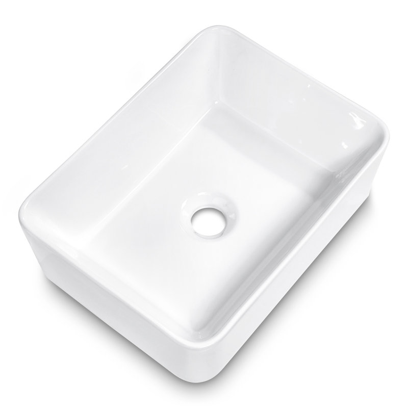 Lavabo vasque de salle de bain rectangulaire en argile réfractaire 16 po Lofeyo, Blanc pur