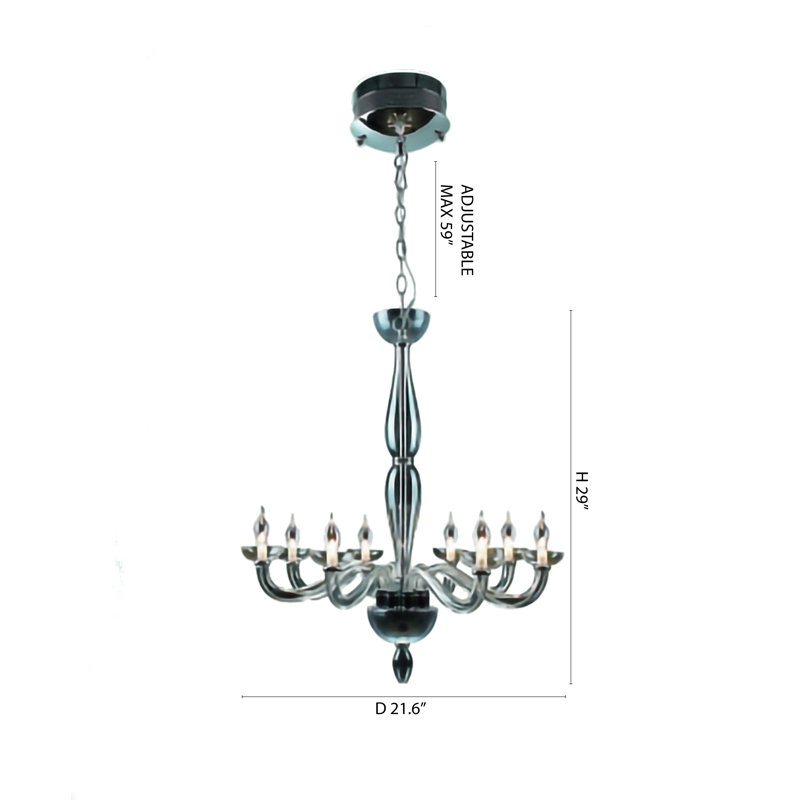 Lustre 8 lumières en chrome avec détails en verre transparent