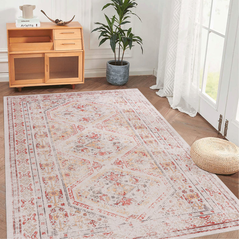 Beige Washable Rug 6X9 Area Rug (Beige, 6' X 9'), Rectangle 6' x 9'