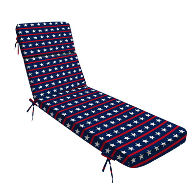  Outdoor Indoor 3'' Lounge Patio Cushion American Flag Inspired Red White Blue Star Design Water-Resistant Chaise Lounge Cushion for Chair Patio Furniture Seat Cushion