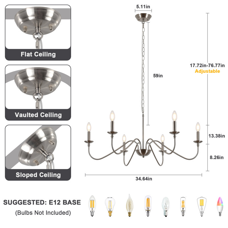 Buckhurst 6-Light Classic / Traditional Chandelier Modern Farmhouse Candle Style Spray Gold Light Fixture for Living Room, Foyer, Entryway-34.64"W x 76.77"H