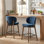 Tabouret de bar Mid-Century, tabouret de bar rembourré en tissu avec dossier à oreilles, tabouret de bar à hauteur de comptoir sans accoudoirs avec pieds en bois, repose-pieds en métal, pour comptoir de bar pour îlot de cuisine, bleu marine, ensemble de 2
