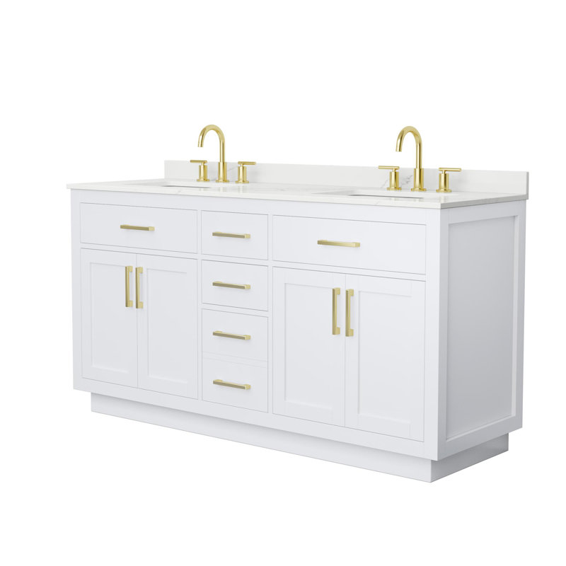 Beckett TK 66'' W Double Vanity, Giotto Quartz, Dark Blue, Brushed Gold