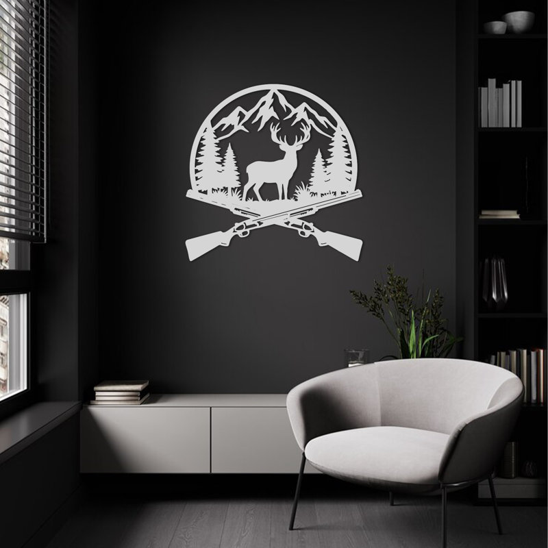 «Crossed Rifles», art mural chasse au chevreuil, 24" H x 18.8" W x 1" D, White
