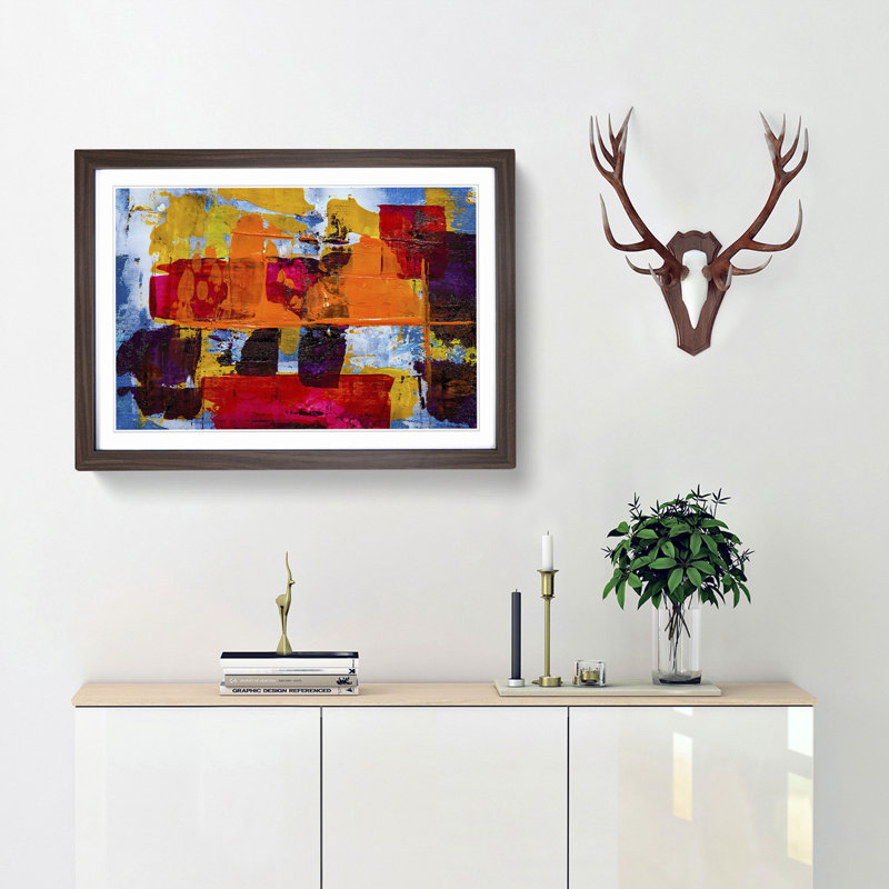 Abstract Art Painting Vol.125 by S.Johnson - Picture Frame Painting Print, 62cm H x 87cm W x 2cm D, Walnut Framed