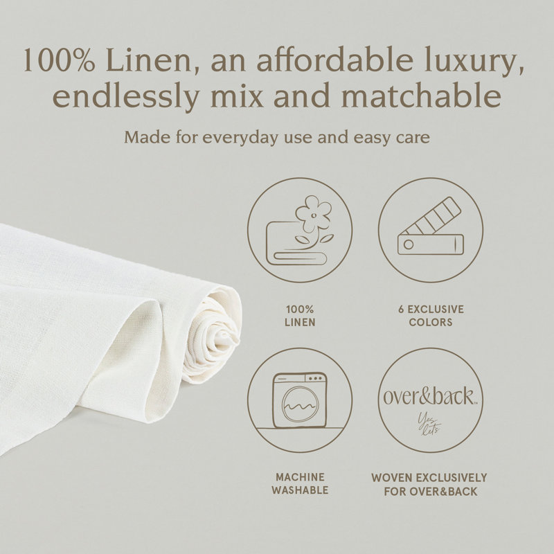 over&back Washed 100% Linen Table Runner - Machine Washable, Ivory, 18" W x 90" L