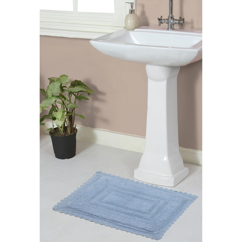 Opulent Absorbent Cotton Soft Bath Rug, 17" W x 24" L, Blue