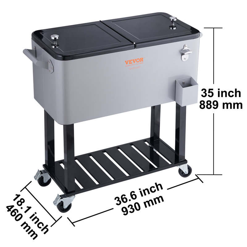 Station de service / chariot à roulettes avec refroidisseur de patio pour 80 litres VEVOR, gris