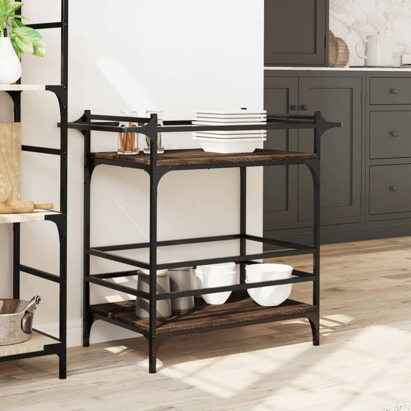 Newlon Metal Bar Cart, Brown Oak