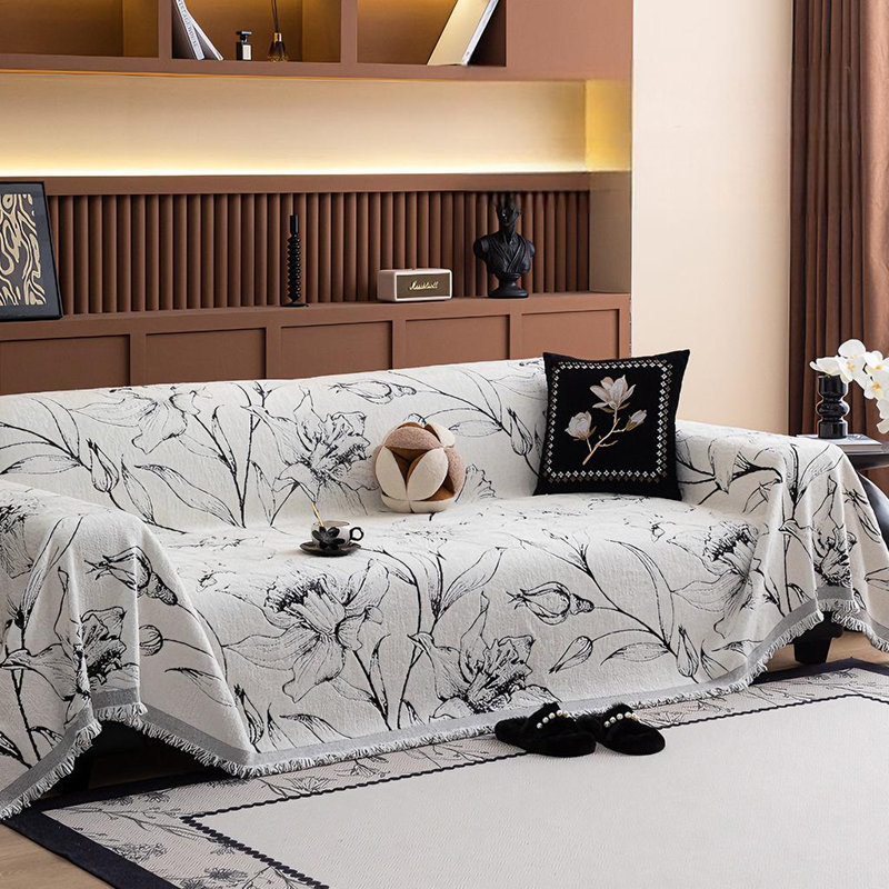 Housse de canapé Flower Boho, 71" H x 150" W, Chenille noir
