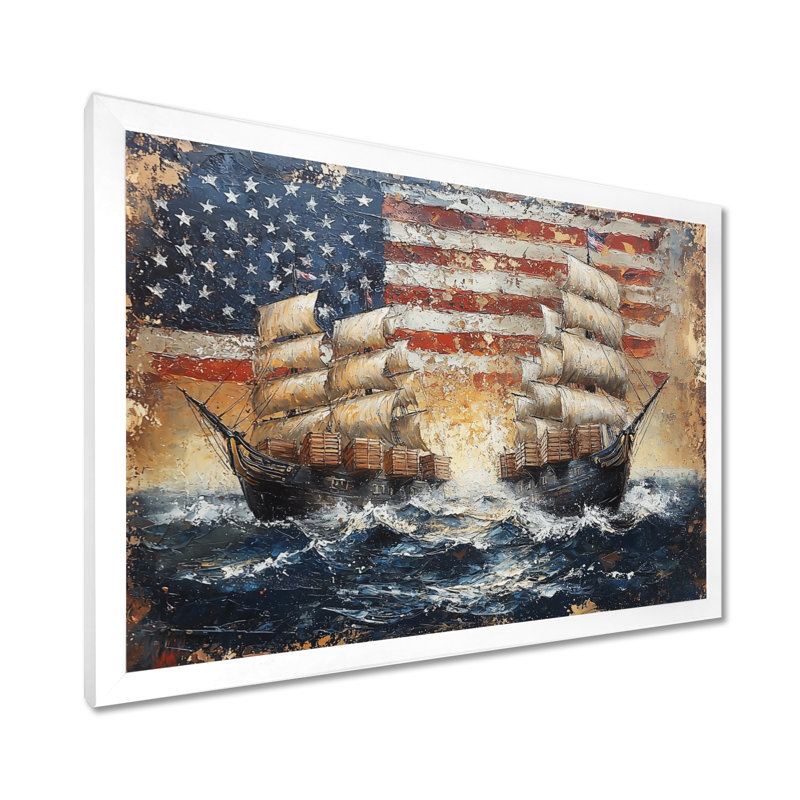 "Alyca" - Patriotiste américain, art mural, H 30 po x l 40 po, Reproduction d'une seule photo avec cadre, Blanc