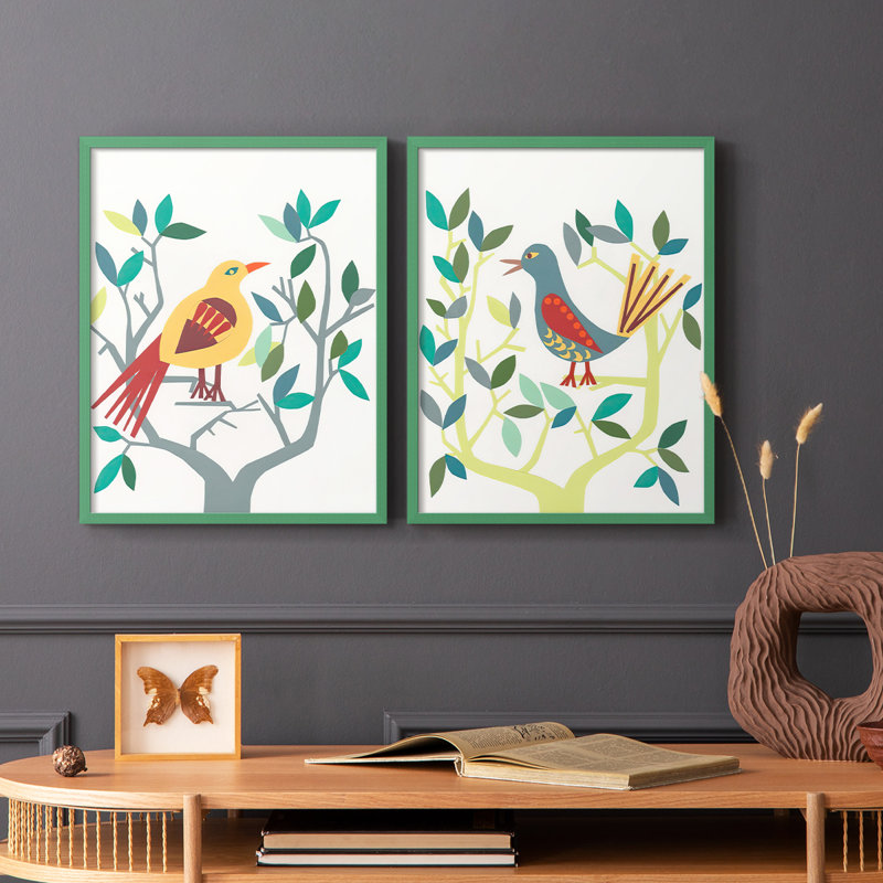 WhittyBird III - reproduction encadrée de qualité supérieure - prête à être accrochée - aucun clou requis - aucun clou requis