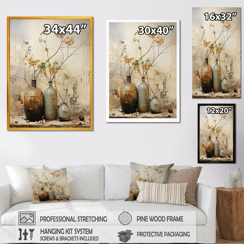 Décoration murale Zen Boho Pottery 1 - Boho Pottery, H 40 po x l 30 po x P 1,5 po, Cadre flottant noir