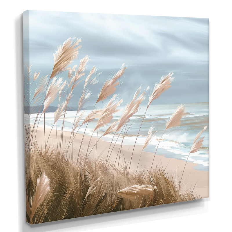 «Beach Scene With Tall Pampas Grass I», reproduction d'art sur la plage, Toile tendue, H 36 po x l 36 po x P 1,5 po