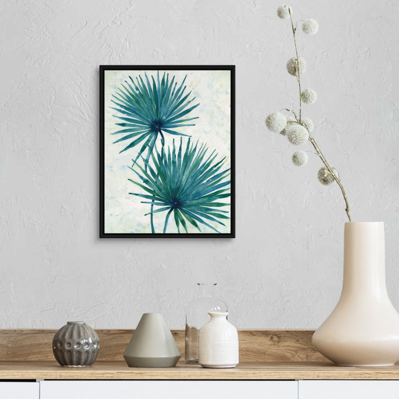 Palmier I, art mural sur toile, Toile avec cadre noir, H 16 po x l 13 po