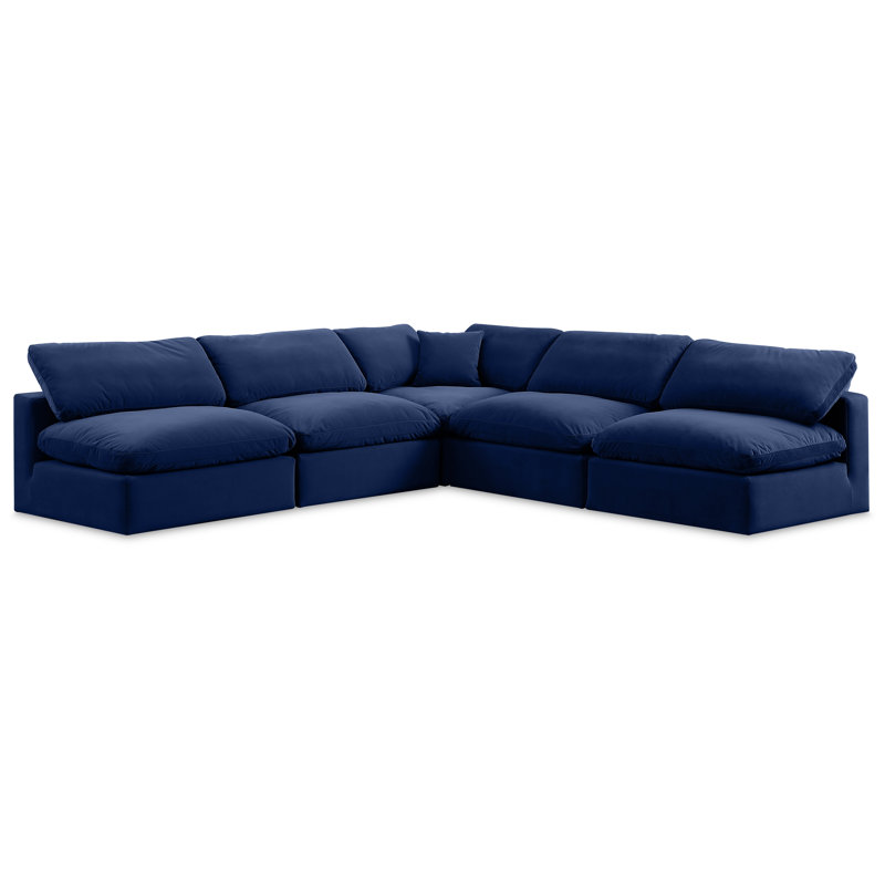 Hripsik Velvet L-Shaped Sectional Reversible, Navy Velvet