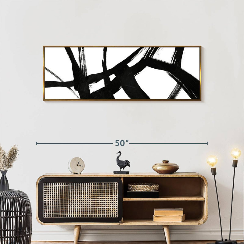 Encre noire stries V, 46" X 16", Floating Frame Gold