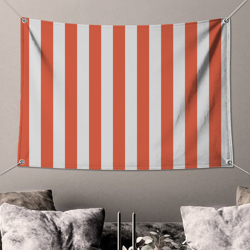 Orange Vertical Stripes Wall Tapestry - Stripes Wall Decor, H 50 po x l 60 po avec 4 œillets