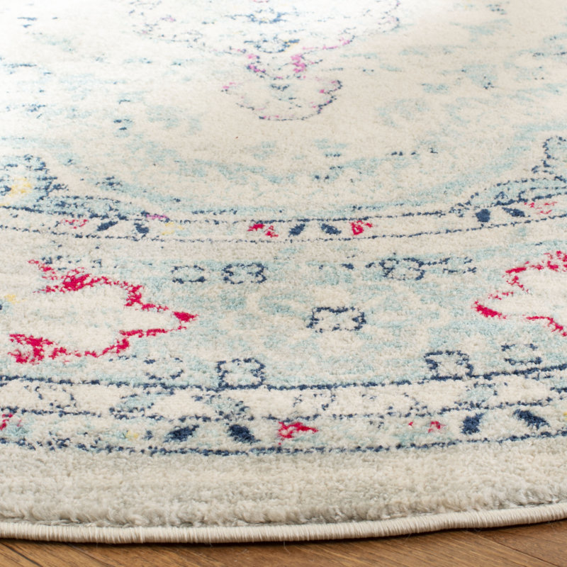 Christa Southwestern Light Gray/Fuchsia Area Rug, Round 6'7"