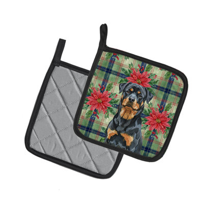 Rottweiler Christmas Poinsettas Pair of Pot Holders