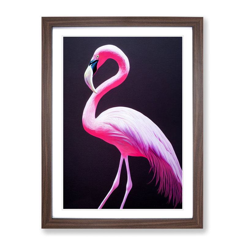 Bewitching Flamingo - Single Picture Frame Print, 64cm H x 46cm W x 2cm D, Walnut